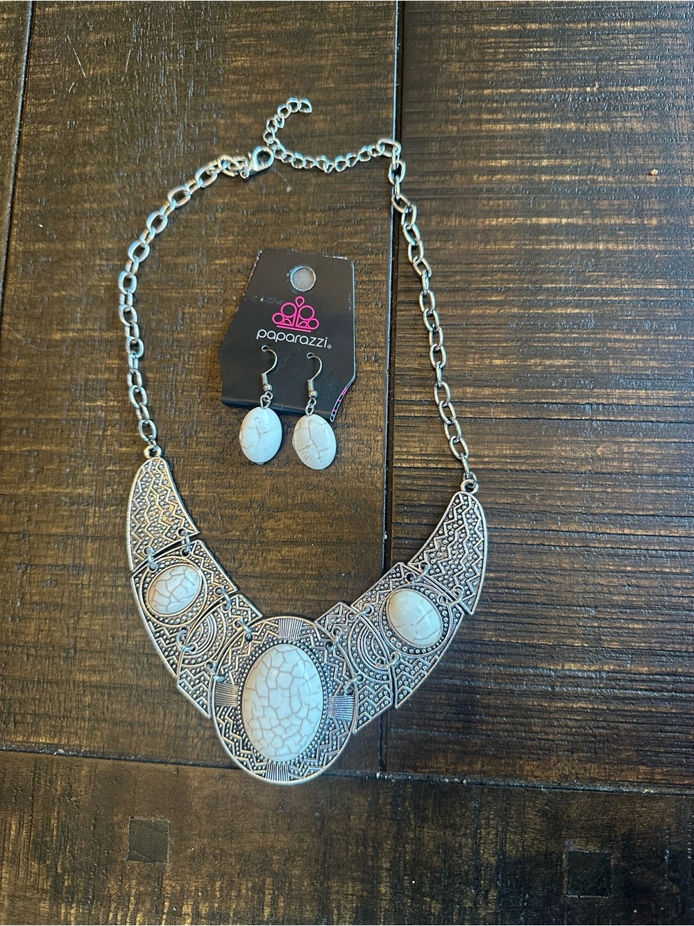 Paparazzi White Stone Tribal Statement Necklace and Earring Set
